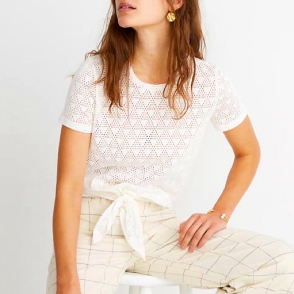 Modern Tie-Front Tee in Geo-Eyelet XL